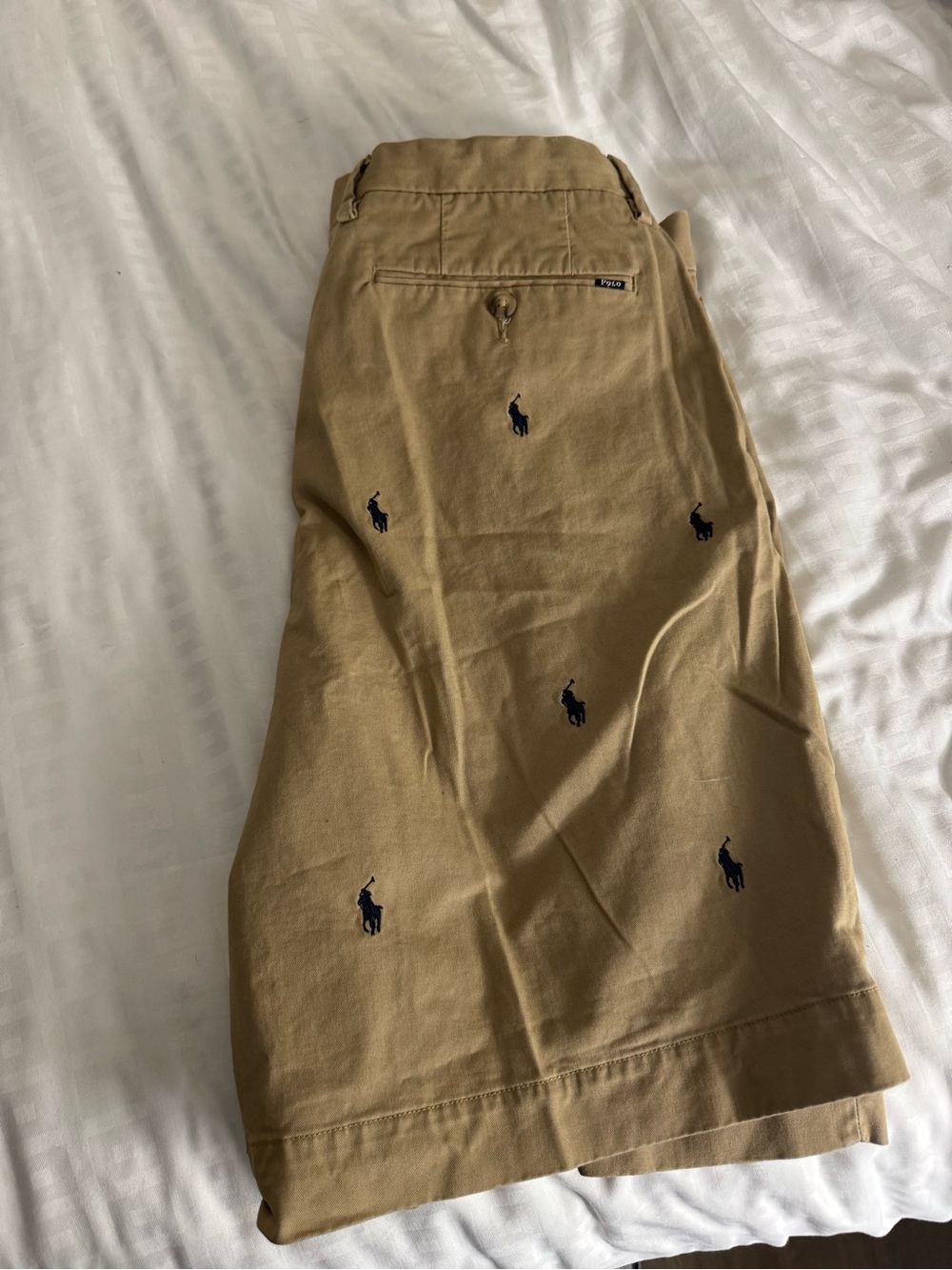 Polo by Ralph Lauren Tan Shorts with Navy Embroidered Polo Logos - Picture 3 of 3